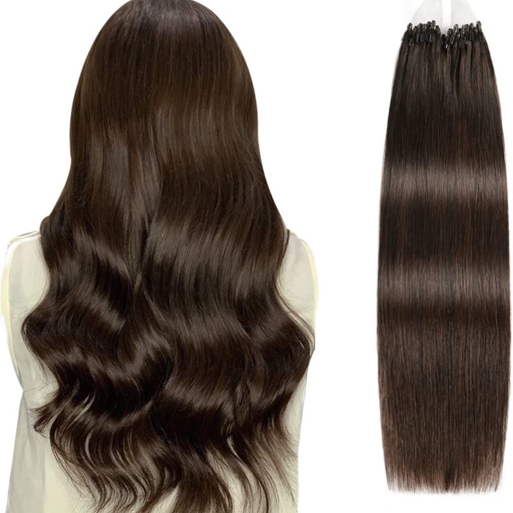 14” Micro Loop Human Hair Extensions Darkest Brown Microlink Hair Extensions